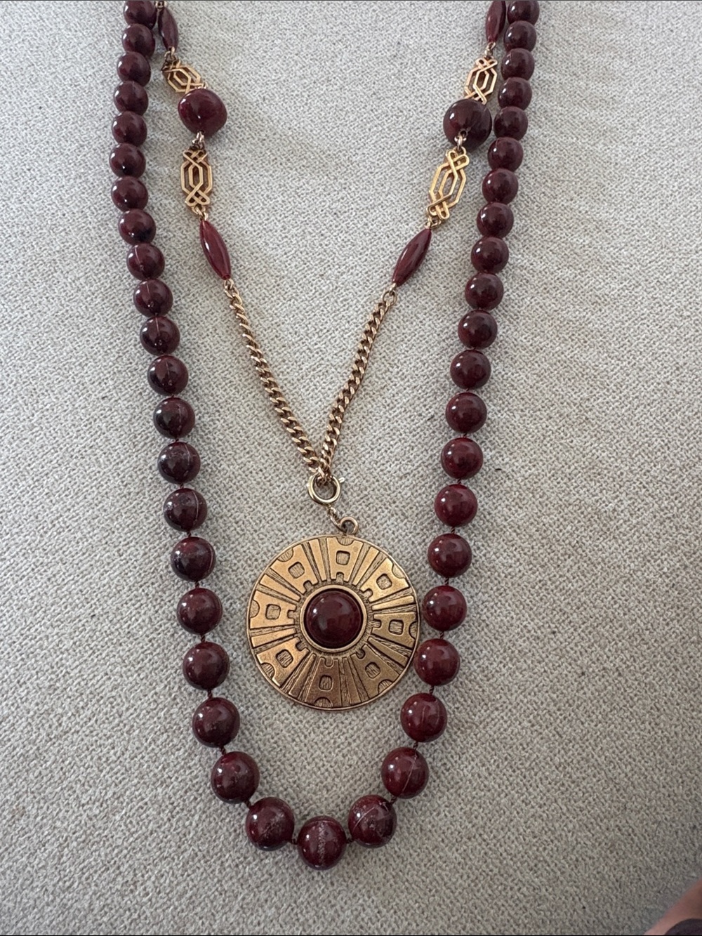 Vintage Sarah Coventry Necklace Set.
Red Bead Necklace Set & Medallion Necklace